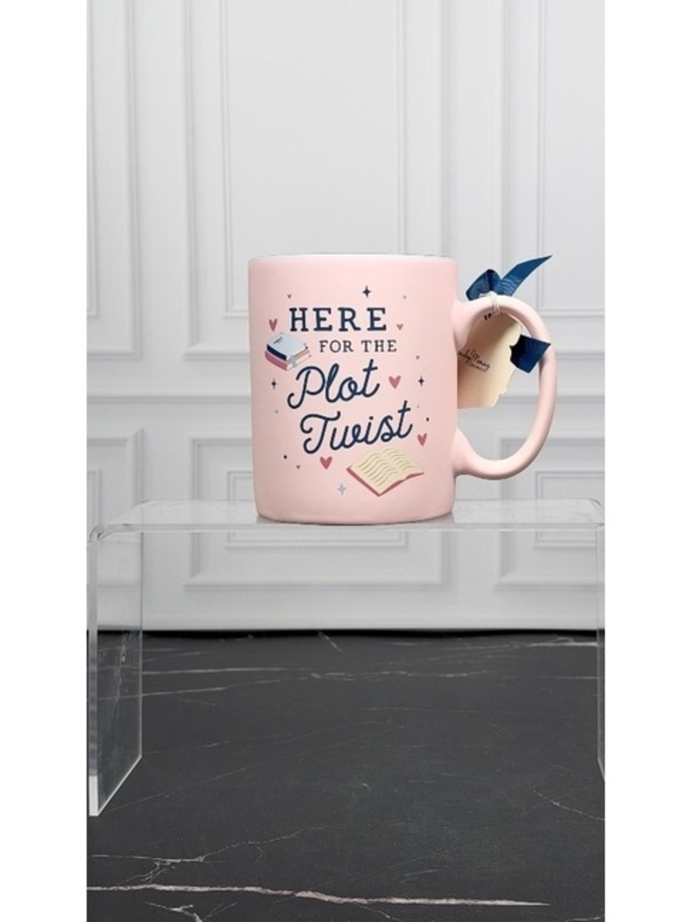 Sunday Morning Ceramics Here for the Plot Twist Pink Book Mug NWT
